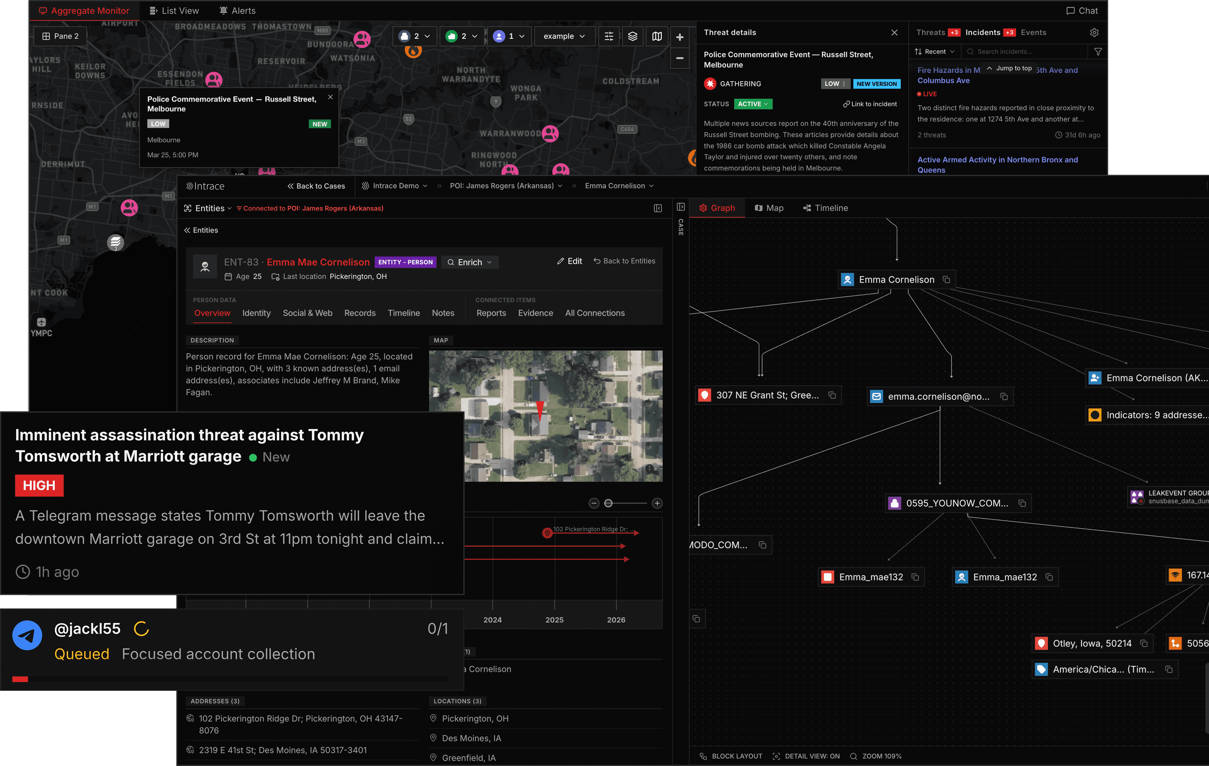 Intrace threat intelligence and OSINT platform interface preview